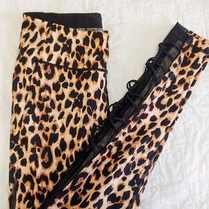 Victoria's Secret leopard print lace up leggings, size 10.